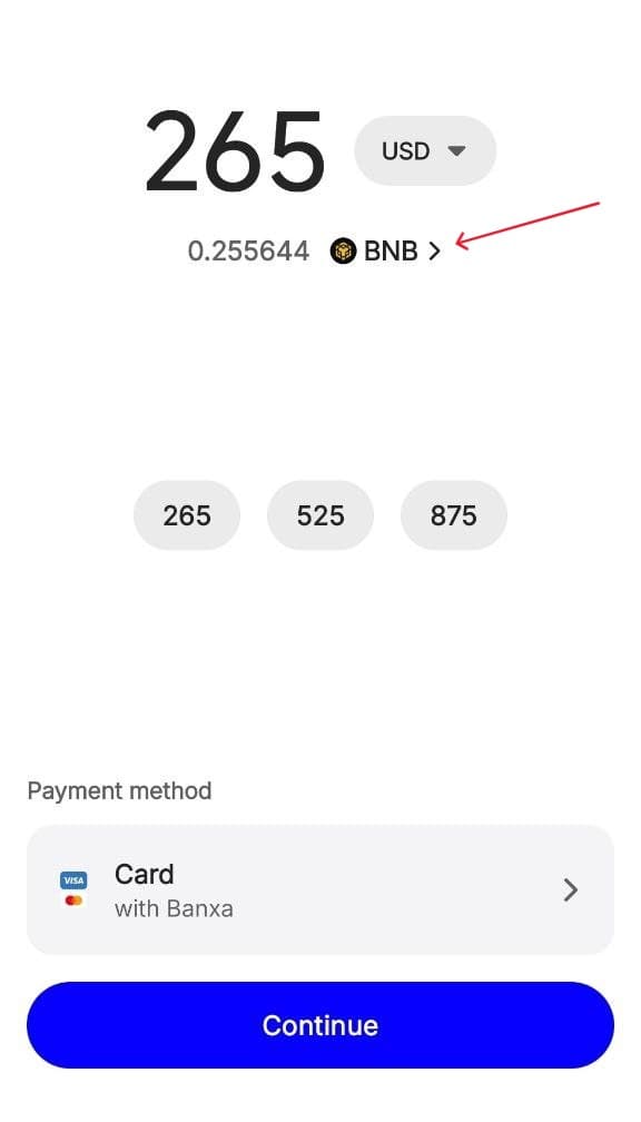 Trust Wallet - Enter purchase amount