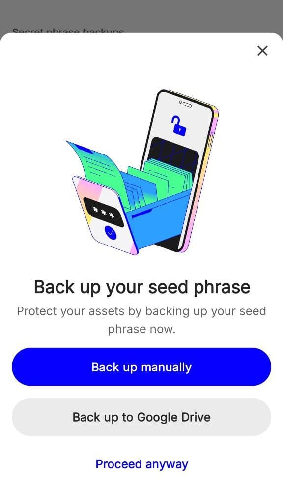 Trust Wallet - Back up seed phrase screen